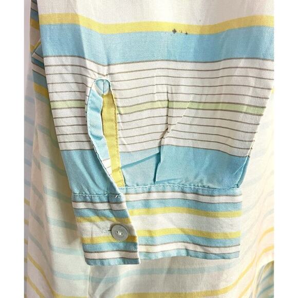 J. Jill 100% Silk Top Blouse Shirt Striped Button Up Blue Yellow Long Sleeve L - Picture 5 of 10